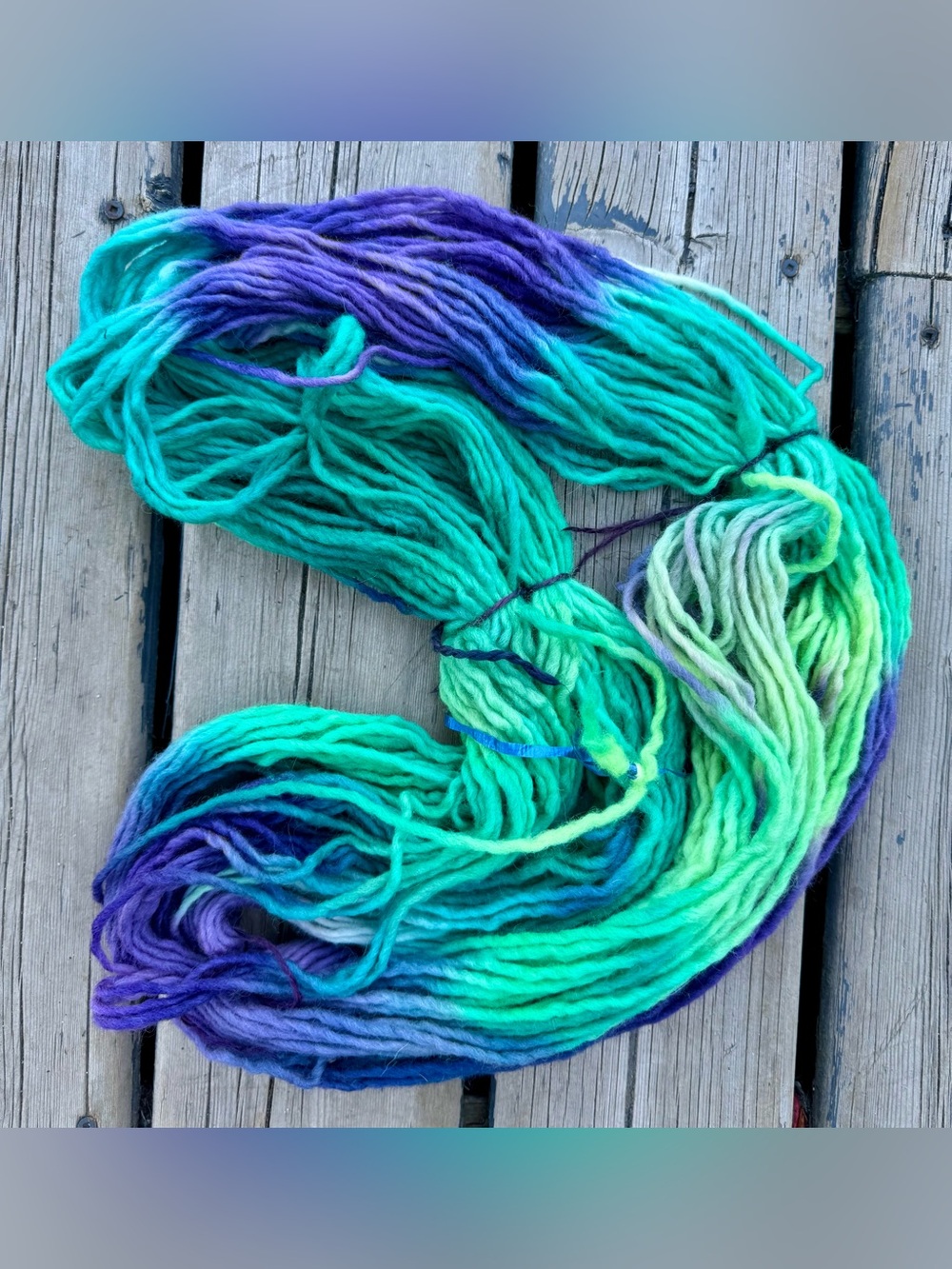 Blacklight Hand-Dyed Fiber Arts Yarn Skein Teal, Turquoise, Purple Merino Wool